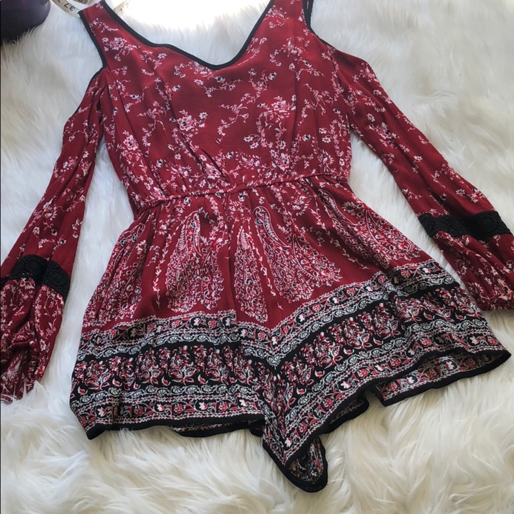 Mossimo • Floral Boho Open Shoulder Rayon Romper - Picture 10 of 11